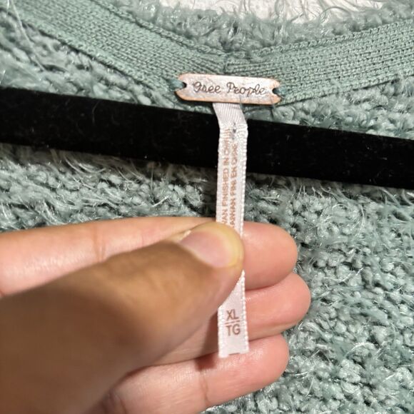 Free People Icing Green V Neck Slouchy Pullover Sweater Women’s Xlarge Oversized - Picture 6 of 9